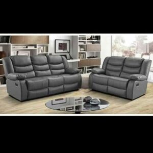 MNS Leather Recliner Sofa with Cupholders - 3+2 Seater Sofa - Grey (Full set 3+2)