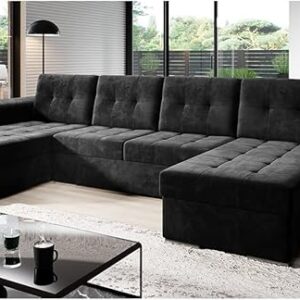 MODERNO Bari Living Room Landscape Sofa with Sleep Function Couch U-Shape Sofa Bed with Bed Box Corner Sofa Bed Modern Living Room Furniture Corner Couch Velour Fabric Quilted...