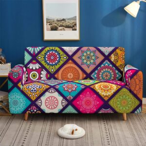Morbuy Stretch Sofa Covers 3 seater, Non Slip Mandala Printed Couch Covers Sofa Slipcovers, Washable Furniture Protector Sofa Cover with 1 Sticky Roller