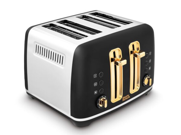 Morphy Richards Accents 4 Slice Toaster, Soft Gold Collection, Variable Browning, Removable Crumb Tray, Cord Storage, Non-slip, 2200W, Matte Black, 242047