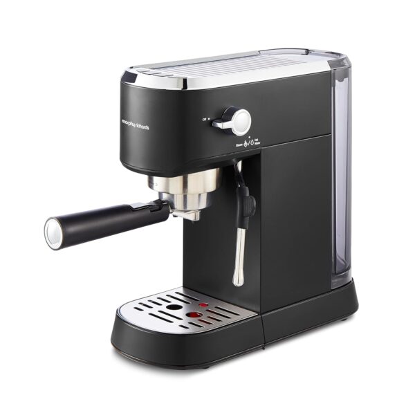 Morphy Richards Signature Compact Espresso Maker, Ground Coffee, Dual Cup, Illuminated Buttons, 1L Water tank, Steam Control, Stainless Steel, Black, 172024