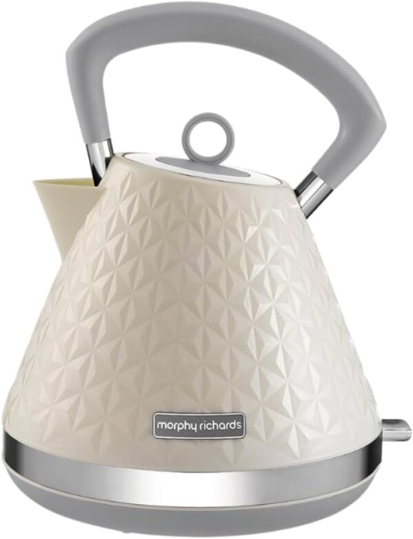 Morphy Richards Vector Pyramid Kettle, 1.5L, 3kW Rapid Boil, Anti Limescale Filter, Boil Dry Protection, Water Window, Pull Ring Removeable Lid, 360 Cordless Base, Cream, 108132