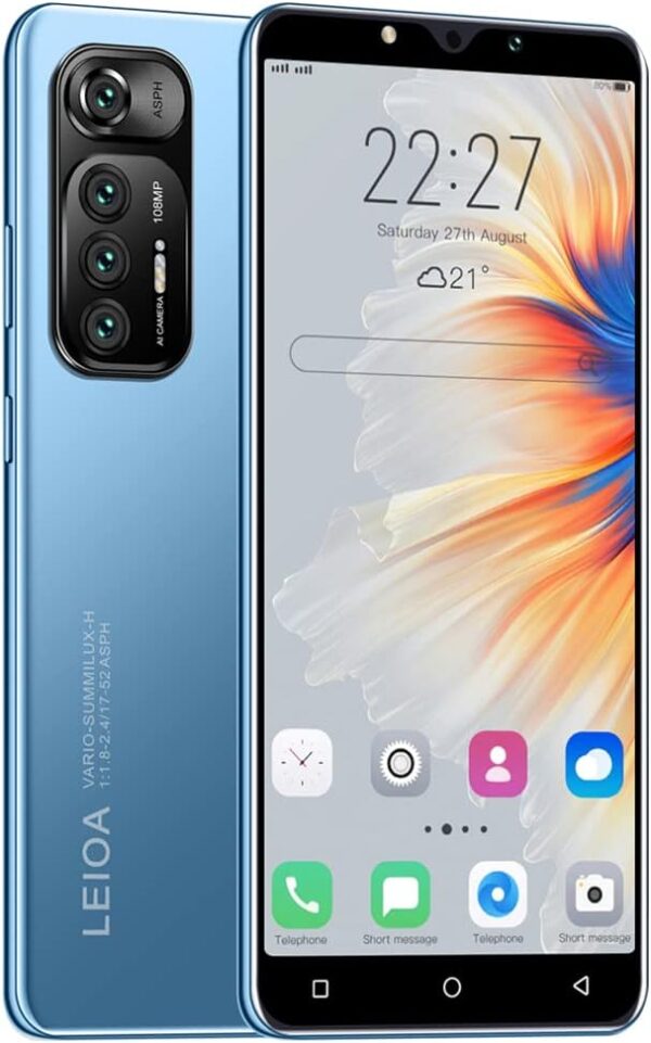 MsMga Cheap Mobile phone, 16GB ROM (Scalable to 128GB), 5.0 inch IPS Display, Android 9.0 OS, Dual SIM Dual Cameras，Face ID Unlock Cell Phones (M10Plus-Blue)