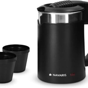 Navaris Travel Kettle Electric - 0.5 Litre - Small Kettle with Dual Walls and Boil Dry Protection - 1100W Holiday Kettles with 2 Cups
