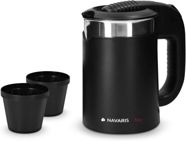 Navaris Travel Kettle Electric - 0.5 Litre - Small Kettle with Dual Walls and Boil Dry Protection - 1100W Holiday Kettles with 2 Cups