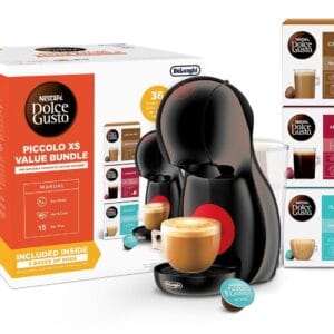 NESCAFÉ Dolce Gusto EDG210.B Piccolo XS Manual Coffee Machine Black by DeLonghi - Value Bundle