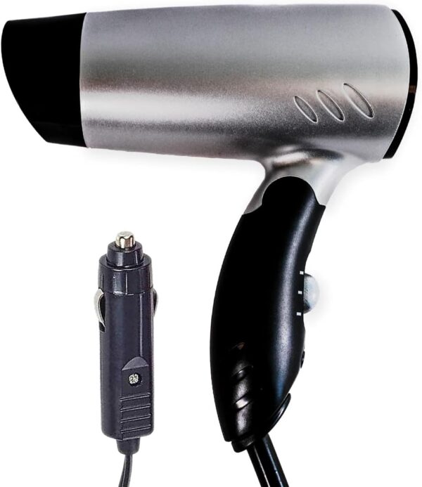 Netagon Portable Compact Foldable 12V in Car Hair Dryer for Travelling, Camping, Festivals, Caravan, Motorhome & Windscreen De Frosting Icer (Grey)