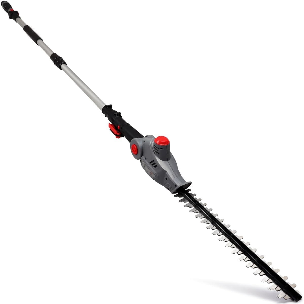 NETTA Cordless Lightweight Pole Hedge Trimmer - 450mm Diamond Cutting Blade - 2.55KG - 2.35m Long Reach Telescopic Pole Handle - 135° Angle Changing Head