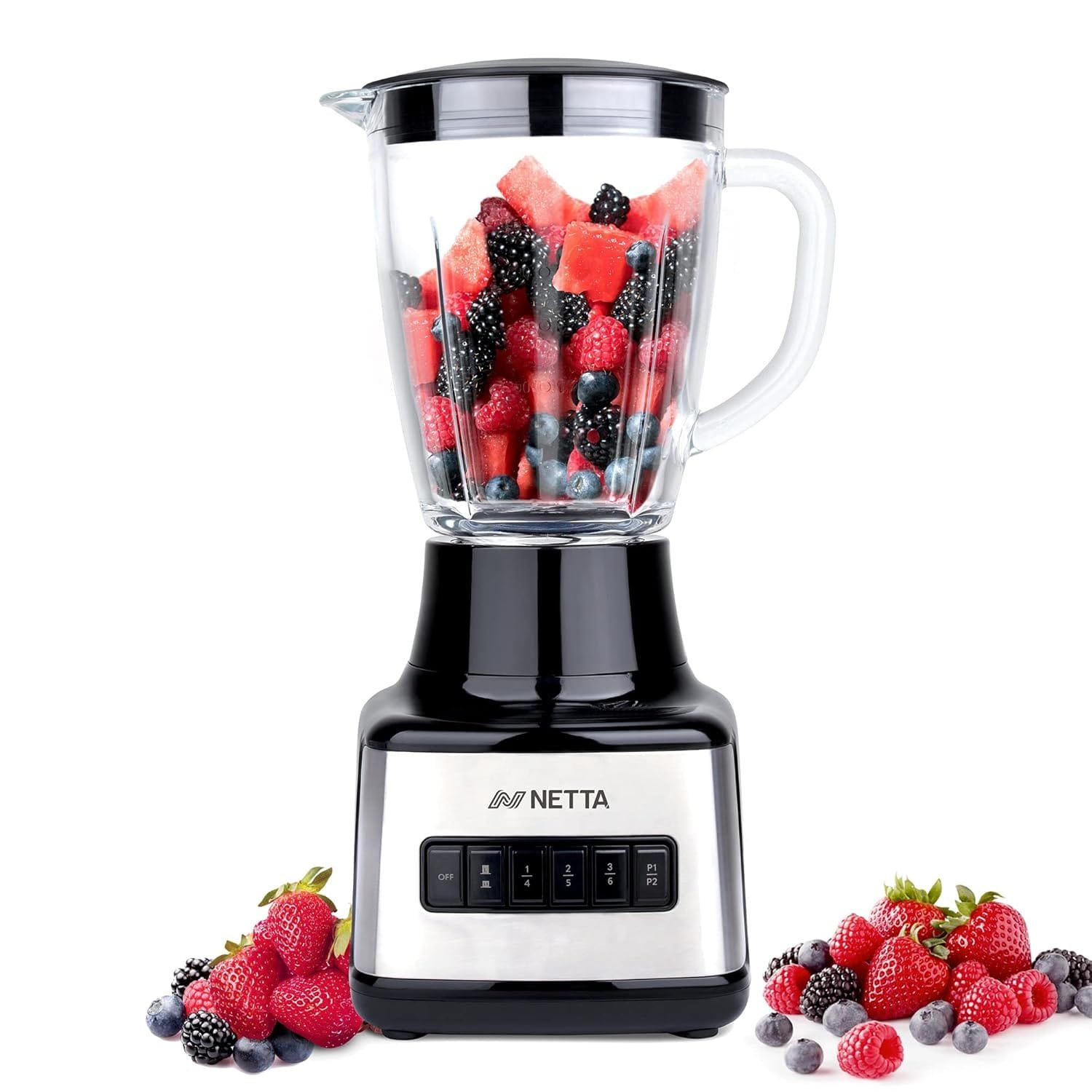 NETTA Table Blender - Smoothie Maker with Glass Jug - Electric Jug Mixer and Grinder - 8 Speed Settings, 500W - Ideal for Liquidisers, Milkshake, Ice Crusher, Smoothies, Fruit...