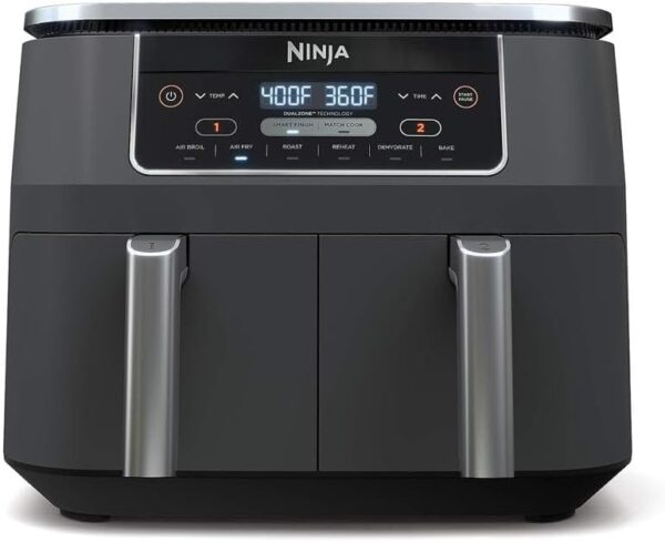 Ninja DZ201 Foodi 6-in-1 2-Basket Air Fryer with DualZone Technology, 8-Quart Capacity, and a Dark Grey Stainless Finish