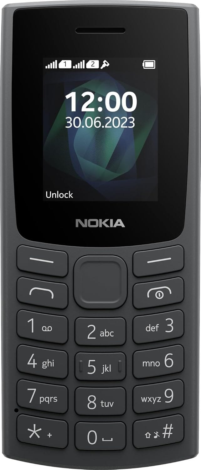 Nokia 105 2G Feature Phone with long-lasting battery, 12 hours of talk-time, wireless FM radio, large display, and tactile keyboard, Dual Sim - Charcoal