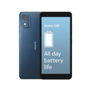 Nokia C02 5.45" Dual SIM Smartphone, Android 12 (Go edition) - 5MP Rear / 2MP Front Camera, Portrait Mode, 2GB RAM/32GB ROM, Tough build quality with IP52 Rating, 3000mAh...