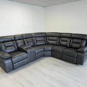 Nova Leather Electric Recliner With Cupholders - USB Charging Ports - Elephant Grey - Leather Corner Sofa