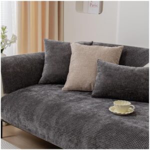 NUODWELL Soft Chenille Sofa Cover 1/2/3/4 Seater, Universal Non-Slip L Shape Couch Cover, Thick Sofa Protector Quilted Corner Slipcovers Washable for Living Room (Dark Grey-B,...