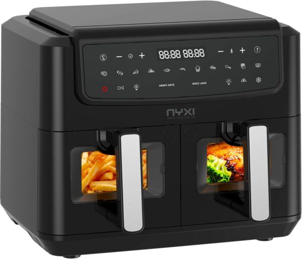 Nyxi Air Fryer 9L Dual Basket, Visual Window, 13 Cooking Modes, Digital Control, Adjustable Temperature, Timer, Non-Stick Tray, Energy-Saving