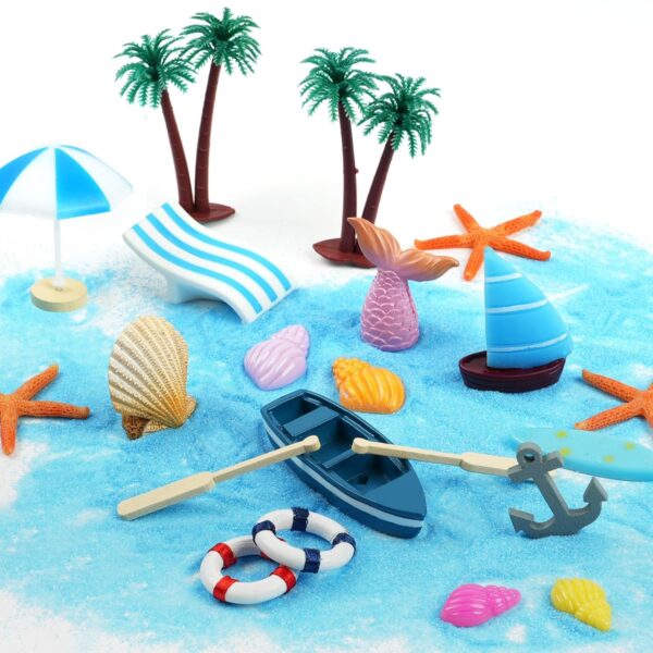 OFFCUP Beach Micro Landscape, 26Pcs Miniature Decorations, Mini Beach Decorations Mini Deck Chair Beach Chair Parasol Small Palm Tree Decorative Accessories for DIY Zen Garden...