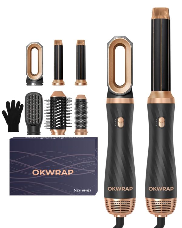 OKWRAP Magic Styler Air Styler Set Hair Styler 6 in 1 Hair Dryer Brush with Curl, Straighten, Volumise, Smooth and Hairdryer Brushes for Styling, Hot Hair Styler for All Hair...