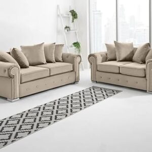 Olympia Kashmir Plush Velvet Sofa - Corner Sofa - 3-Seater & 2-Seater Sofa for Modern Living Room - Button Tufted - Scatter Back (Cream, 3+2 Seater)