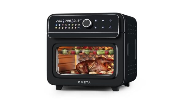 Ometa 28L Air Fryer with Accessories, Large Countertop Oven, 16 Cooking Methods, Rotisserie, Bake, Dehydrate, Reheat, Defrost, Dual Zone Cook (Black)
