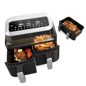 Ometa 9L Dual Air Fryer, 4.2L Baskets with Additional 9L Basket, 10-in-1 Cooking Methods, Oil Free for Healthy Cooking, Non-Stick Dishwasher Safe Smart & Match Cook Air-Fryer...