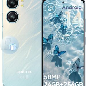 OUKITEL C58 Pro Mobile Phones 2025 - Android14, 24GB RAM+256GB ROM+1TB, 6.67" HD+50MP Main Camera, 5150mAh Smartphone, 4G Dual SIM Free Unlocked, NFC,Face ID/GPS/3.5mm Jack, Green