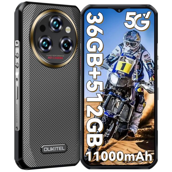 OUKITEL WP35 Pro Rugged Phone - 512GB ROM+36GB RAM, Android 14 Rugged Smartphone with 11000mAh Battery, 6.6" FHD+Display 64MP+32MP Camera, 5G Dual SIM Phone Unlocked Fingerprint...