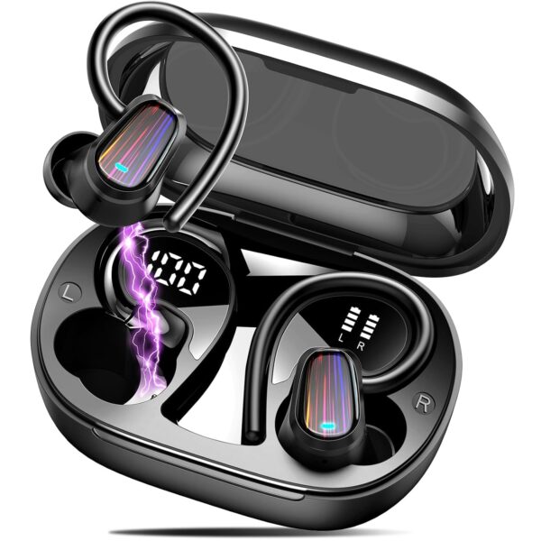 OYIB Wireless Earbuds Sport, Mini Bluetooth 5.4 Headphones with 4 ENC Mic, 50H Playtime Wireless Headphones with Earhooks, LED Display, IP7 Waterproof Earphones for Running/Gym,...