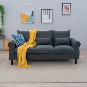 Panana 3 Seater Sofa Linen Fabric Sofa Settee Couch Lounge Sofa Living Room Furniture Wood Legs, Gray