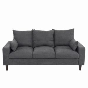Panana 3 Seater Sofas, Upholstered Linen Fabric Couch Living Room Furniture Settee Sofa Set with Solid Wood Legs in Grey