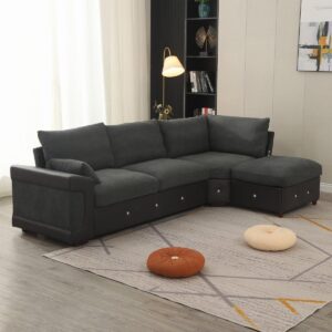 Panana Corner Sofa L shaped Couch Sectional Settee Huge Armrest- 3 Seater + 2 Seater- Built-in USB Port Chaise (Dark Gray, 3 Seater with Built-in USB Port Corner Chaise)