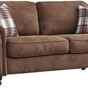 Panana Retro Design 2 Seater and 3 Seater Linen Fabric Sofa Couch Settee Living Room Sofa, With 2 Free Cushions, Brown 2 Seater