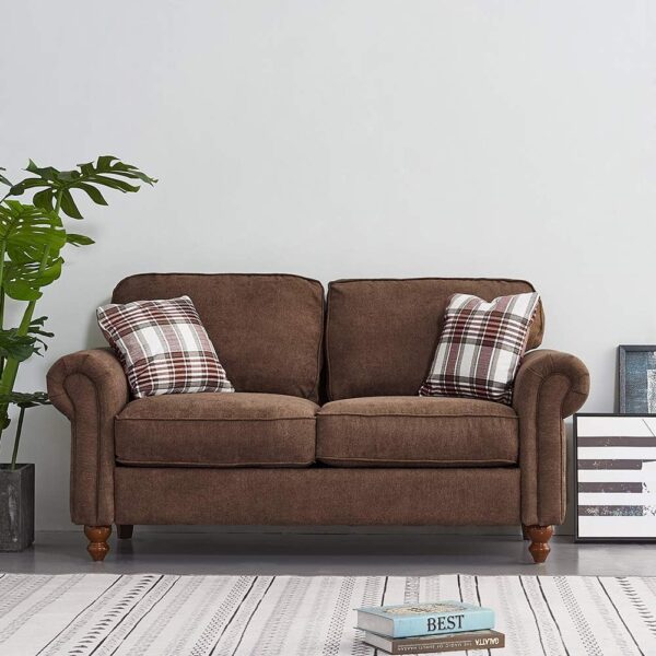 Panana Retro Design Fabric Sofa - 2 Seater with 2 Free Cushions (Brown)