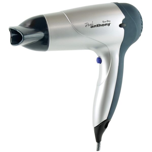 Paul Anthony Eco-Dry 1600w Hair Dryer / 3 Heat Settings / 3 Speed Settings/Concentrator Nozzle/Safety Cut-Off/DC Motor - Silver - H1316