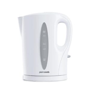 Paul Russells White Plastic Kettle - 1.7L Capacity, Perfect for 7 Cups, Family Size, Clear Water Window, LED Indicator, 2200w Quite boil, Sleek and Simple, Boil Dry Protection,...