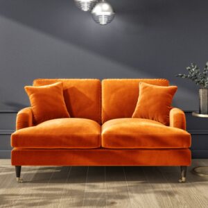 Payton Orange Velvet 2 Seater Sofa