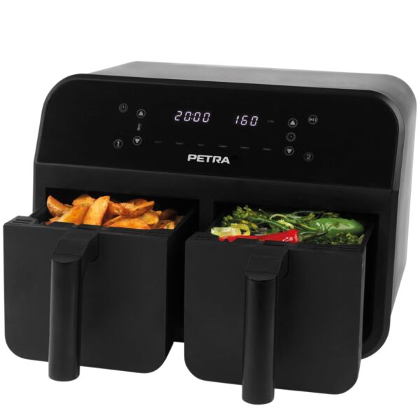 Petra PT4750BLK 7.4L Dual Air Fryer - Removable Non-Stick Cooking Drawers, Sync & Match Functions, XL Frying Trays, Adjustable Temperature, Digital LED Display, 6 Presets and...