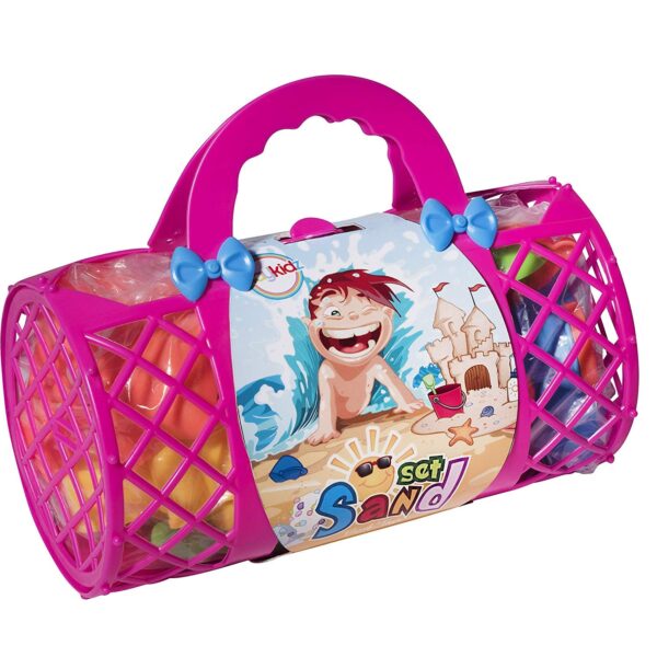Playkidiz Sand Toys For Kids - Mega Pack Bulk Beach - Pink Sandbox Play Set w/Unique Crab, Shell & Sea Life Sand Molds, Shovel, Rake, Watering Can & BONUS Basket Carry Bag...