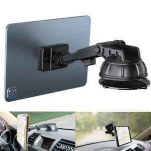 PLDHPRO Tablet Car Holder Dashboard Magnetic, iPad Mount Dash Windshield, 360° Rotating Super Strong Magnet TPU Suction Washable Sticky Gel, for iPhone iPad Galaxy Tab Size 4"-...