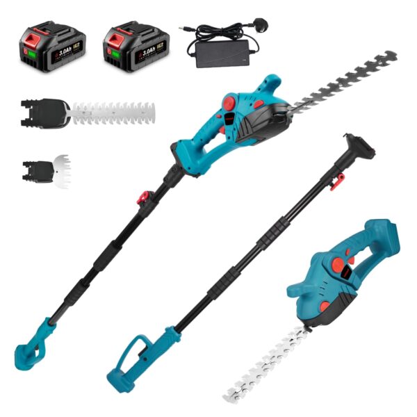 Pole Hedge Trimmer Cordless Grass Shear - 2-in-1 Adjustable pole hedge cutter Lawn Shear tool, 1.6m Long reach hedge trimmer for Shrub, Lawn, Foliage and Twig