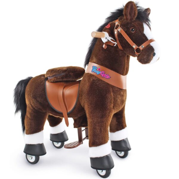 PonyCycle Mechanical Ride On Pony Hobby Horse Toy with Wheels Classic Model U Plush Walking Animal Rideable Horse for Toddlers Ages 3-4 Indoor Outdoor Riding Horse Toy Chocolate...