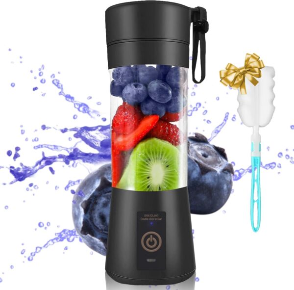 Portable Blender, Juice Maker, Portable Blender Smoothie Maker, Juicer, Mini Blender with Six Blades for Baby Food, Travel, Office, Usb Rechargeable, 380ml Black-12.24