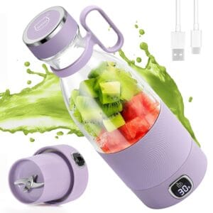 Portable Blender, MIAOKE 6 Blades Juicer Cup for Juice Shakes and Smoothies 350ml Mini Blender with Led Display Usb Rechargeable,3000Mah Rechargeable Battery, for Home Sports...