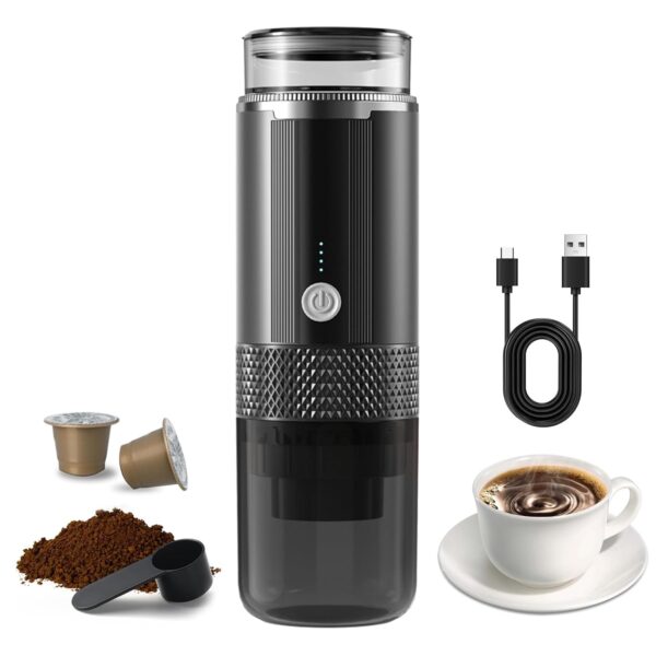 Portable Electric Espresso Coffee Machine One Button Operation with 4 Power Indicator Light Cordless Rechargeable Handheld Coffee Maker for Home Car Travel with Carry Bag (not...