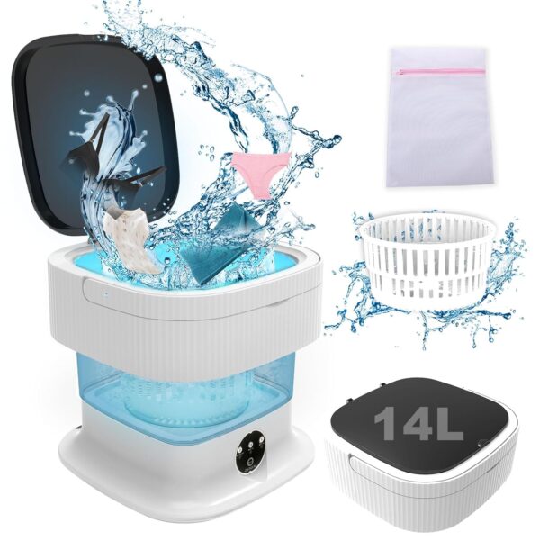 Portable Washing Machine, 14L 2.2kg 2 in 1 Small washing Machine with Laundry Bag Cleaning of Underwear, Baby Clothes, Socks, Towel, Cap, Lavadora Portatil Suitable for...