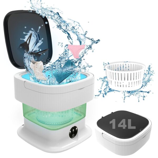 Portable Washing Machine, 14L 2.2kg 2 in1 Portable Washe with Deep Cleaning of Underwear, Baby Clothes, Small Item, Small Washing Machine Suitable for Apartments, Dorm, Camping,...