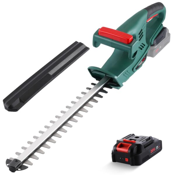POSENPRO 20V Cordless Hedge Trimmer, 450mm Dual Blade, 14mm Cutting Capacity, Electric Hedge Cutter w/2.0Ah Battery, 1400 RPM, Battery Hedge Trimmer/Cutter for Shrubs/Bushes...