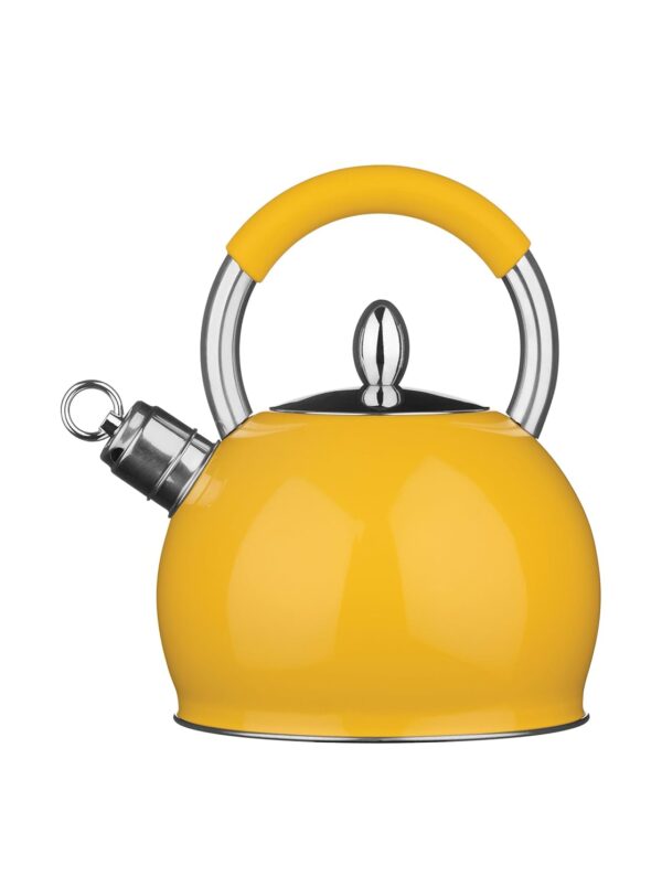 Premier Housewares 505127Premier Houseware Whistling Kettle Travel Kettle Heat Resistant Handle Coffee Kettle Stainless Steel Kettle Yellow Kettle Stove Kettle 2.4 L...