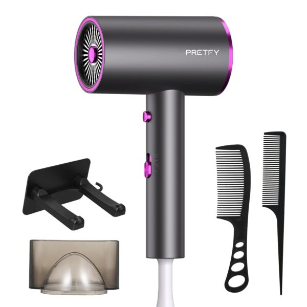 Pretfy Travel Hairdryers, 2000W Lightweight Hair Dryer for Women, Professional Ionic Blow Dryer with 2 Speeds, 3 Heating and Cool Button, Portable Hairdryer Fast Drying with...