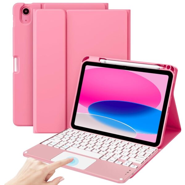 ProCase for iPad 11th / 10th Generation Case with Keyboard, Magnetically Detachable Wireless Keyboard with Multi-Touch Trackpad for iPad (A16) 2025 /10th Gen 2022 -Pink