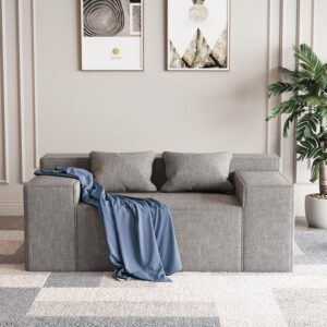 PurrJoys 2 Seater Sofa, Sofa in A Box with 3 Couch Pillows, Fabric Loveseat Sofa for Living Room, Guest Room, Bedroom, Office, Sofa Couch with Cat Scratch Resistant Linen, No...